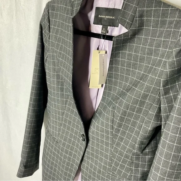 NWT Banana Republic One Button Plaid Blazer Size 0 - Picture 2 of 7